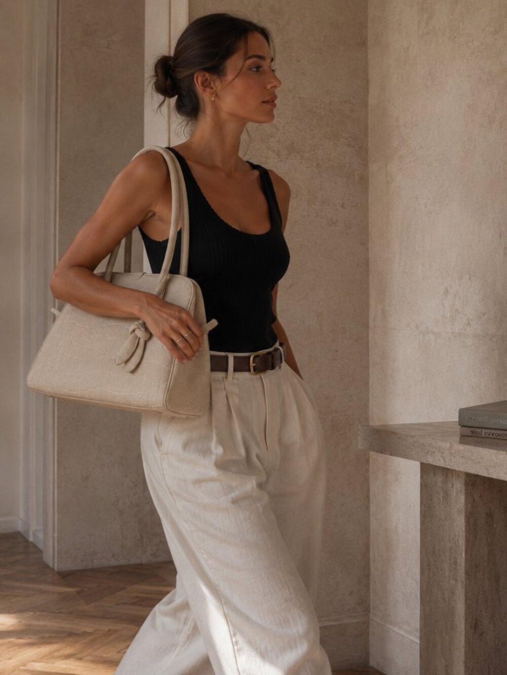 NWT JACQUEMUS THE TURISMO BAG IN CROCO LEATHER CREAM SUEDE - OS
